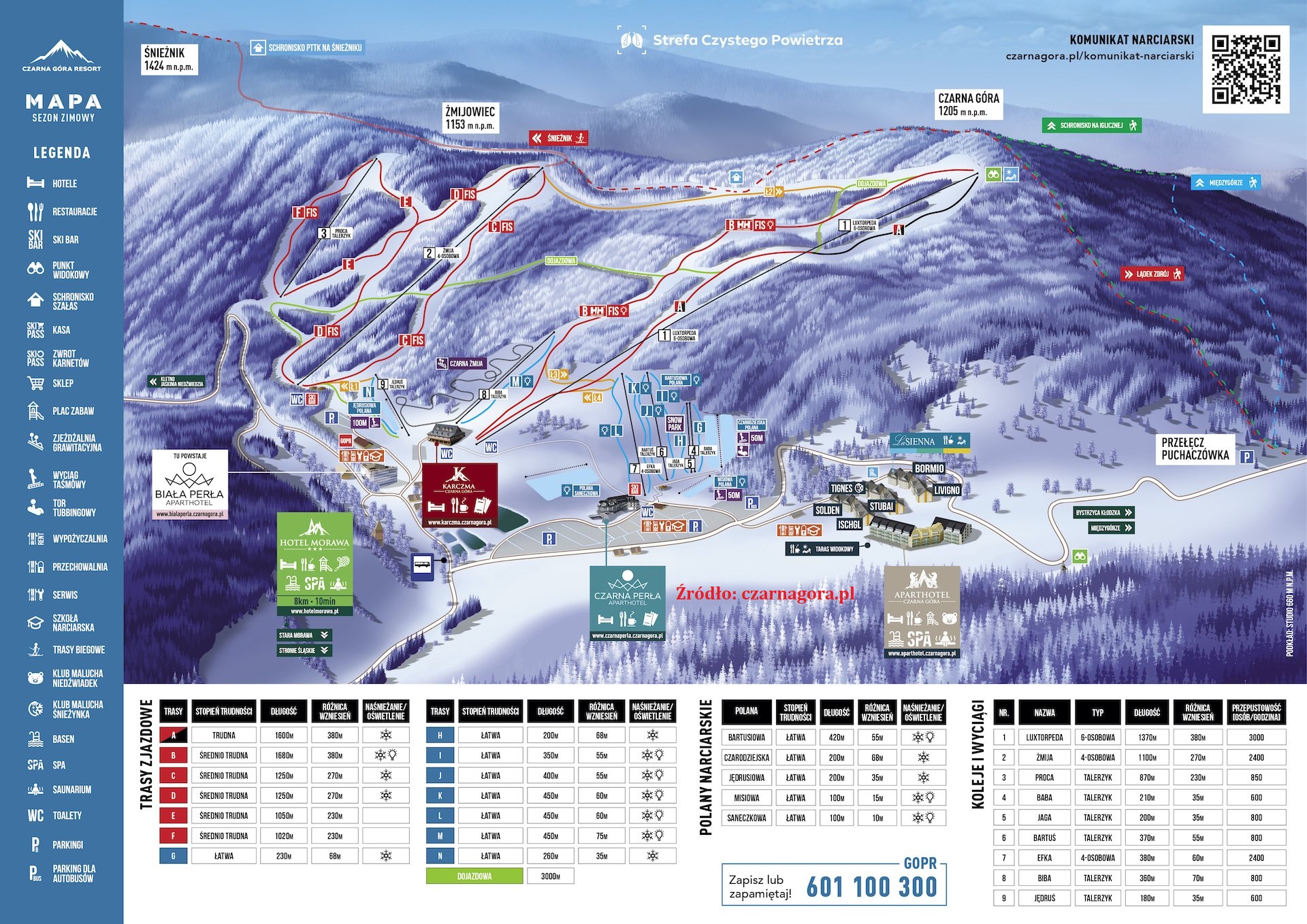 Czarna Góra mapa tras narciarskich